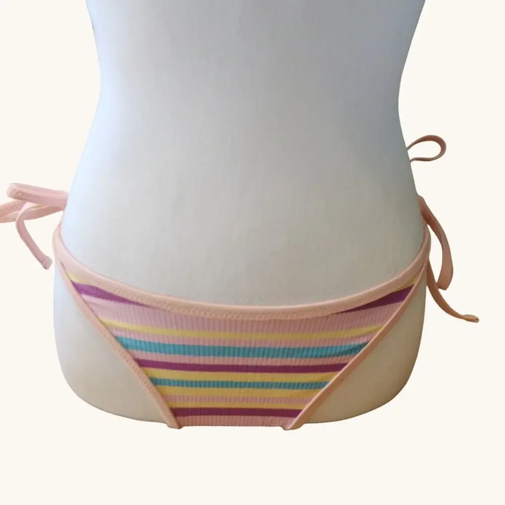 NWT CUPSHE Bikini Swimsuit 2 Pc Womens Small Striped Bandeau Top Hip Tie Sexy - Picture 6 of 14